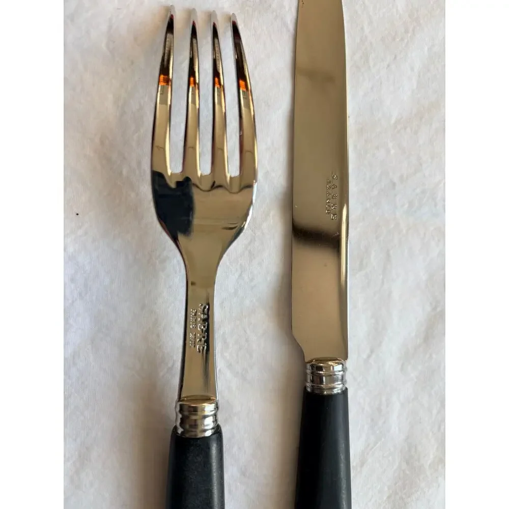 NEW Sabre Paris Nature Black press wood Flatware Set – Dinner Fork & Knife